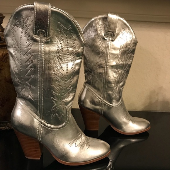 silver metallic cowboy boots